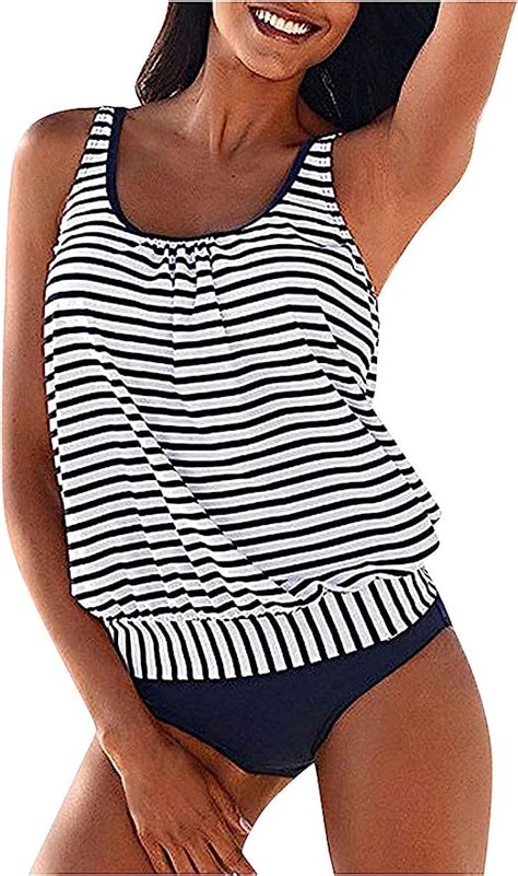 Manmorda Damen Tankini Bedruckter Badeanzug Zweiteiler Bikini Sets High Cut Badeanzug High Waist