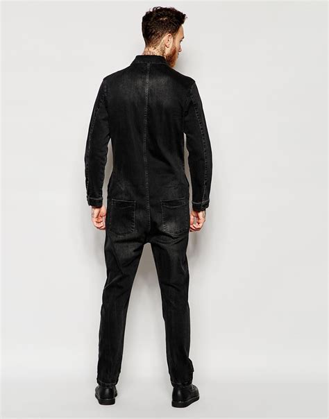 Lyst Asos Denim Boiler Suit With Zip Details In Black For Men