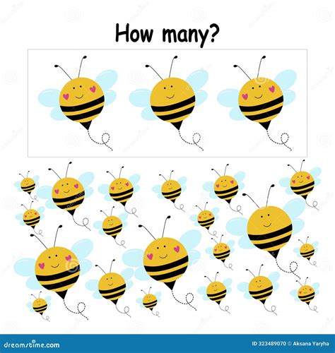 Developmental Game For Children With Cute Bees Count The Number Stock