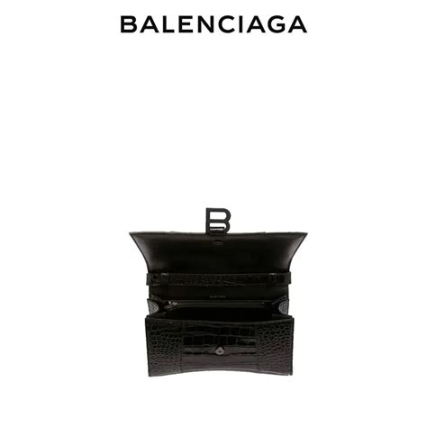 【專櫃同款】balenciaga巴黎世家downtown女士黑色黑扣鱷魚紋小牛皮時尚手提沙漏包 巴黎世家balenciaga 台灣專櫃