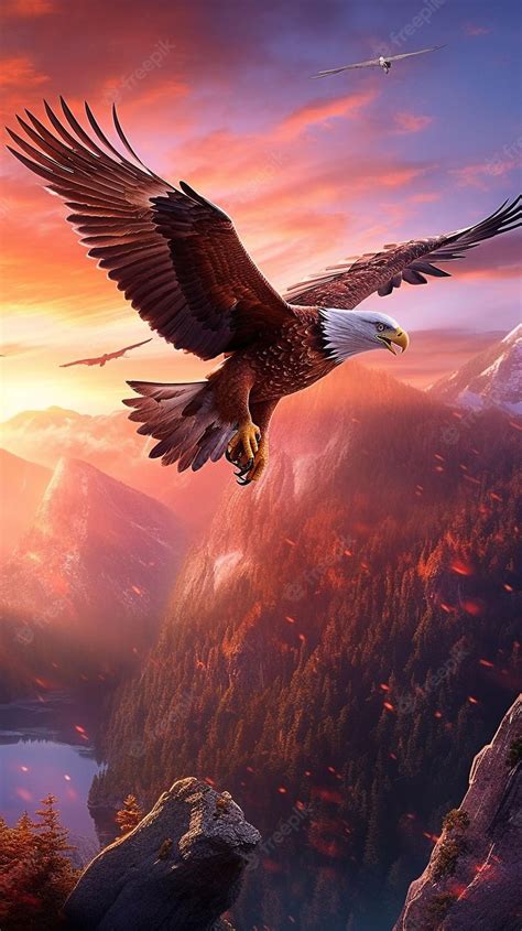 Premium Photo | Eagle flying over a mountain with mountains in the ...