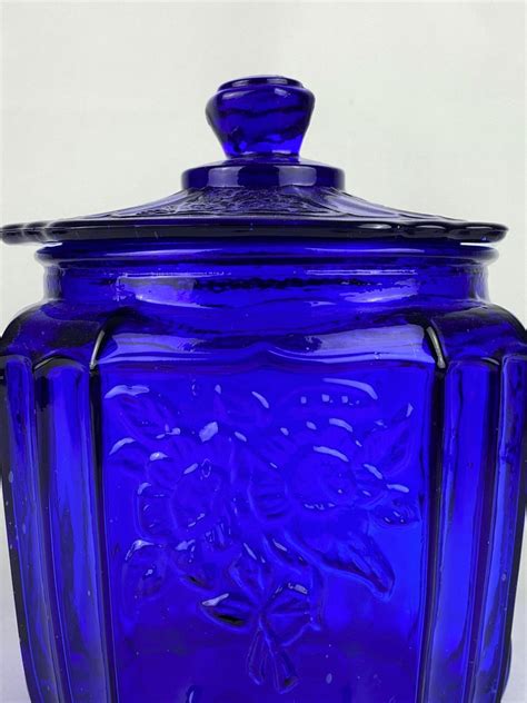 Cookie Jar Cobalt Blue Glass Biscuit Canister Depression Style Etsy