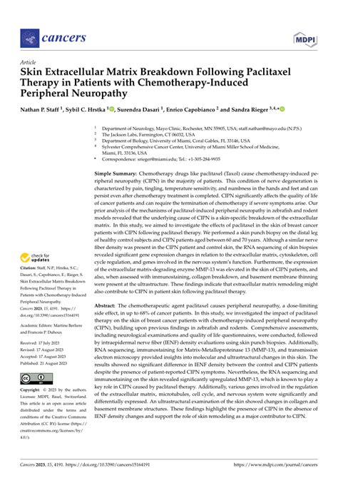 Pdf Skin Extracellular Matrix Breakdown Following Paclitaxel Therapy