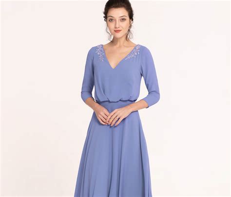 Modest Lds Beaded Periwinkle Bridesmaid Dresses With Sleeves Edresstore