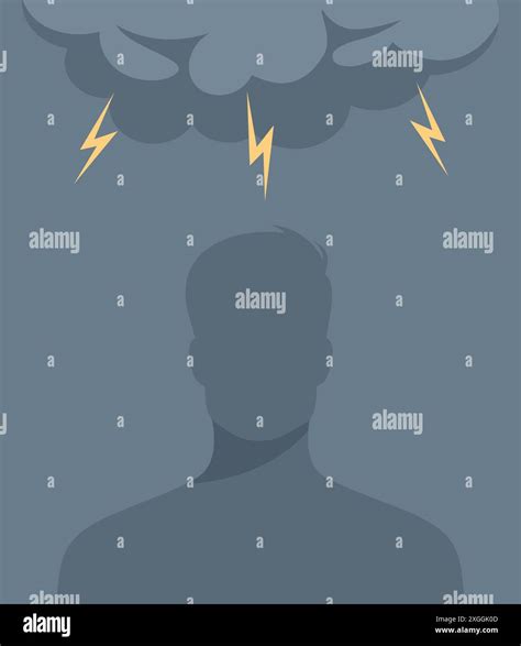 A Male Silhouette With A Storm Cloud And Lightning Over His Head