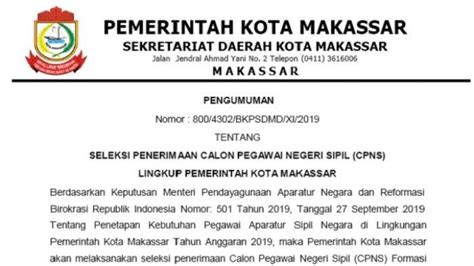 Pendaftaran Cpns Kota Makassar Buka Formasi Guru Terbanyak