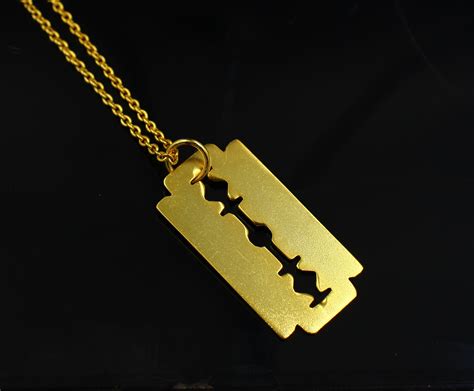 K Gold Plated Razor Blade Necklace X Mm Razor Blade Etsy