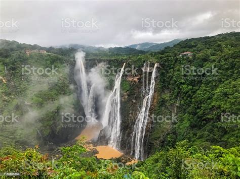 Jog Falls Waterfall In Shivamogga During Monsoon Stock Photo - Download ...