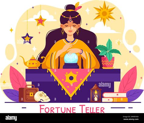 Fortune Teller Vector Illustration With Crystal Ball Magic Book Or