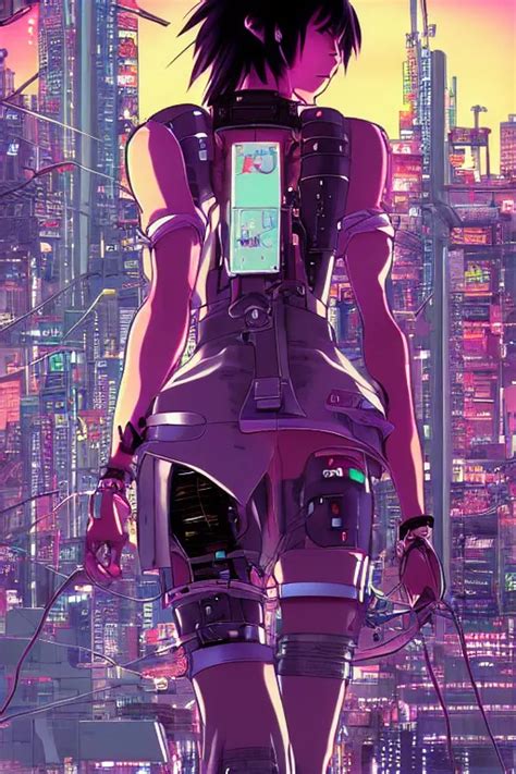 Beautiful Cyberpunk Anime Style Illustration Of Motoko Stable