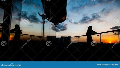 Silhouette Scene Of Woman Standing On Balcony Stock Image Image Of Black Rest 46193357