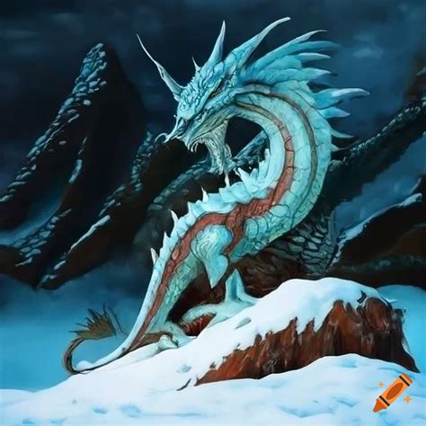 Wood dragon in a winter-themed rural settlement on Craiyon