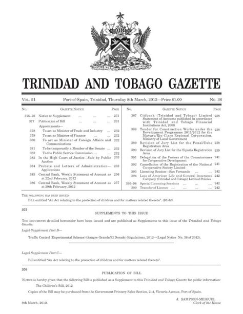 Pdf Trinidad And Tobago Gazette 2012 · 382 Republic Of Trinidad And Tobago In The High