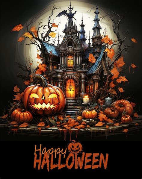 A Happy Halloween Card With Pumpkins And A Witch S Hat Gothic Art A