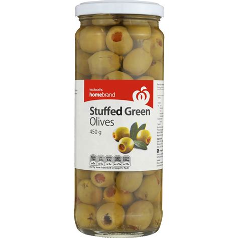 Homebrand Olives Green Stuffed 450g Woolworths