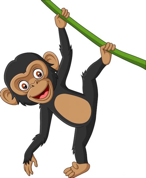 Premium Vector | Cartoon baby chimpanzee hanging in tree branch