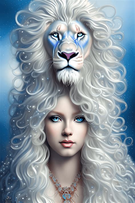 Stunning Blueeyed White Lion Graphic · Creative Fabrica