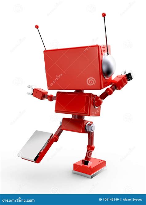 Red retro robot back stock illustration. Illustration of android