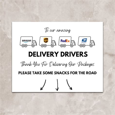 Delivery Driver Snack Sign Printable Delivery Driver Thank You Sign Printable Download