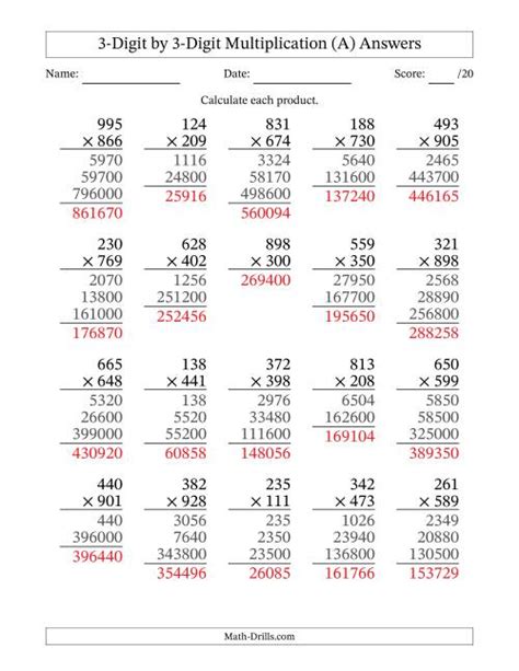 Multiplying 3 Digit By 3 Digit Numbers A