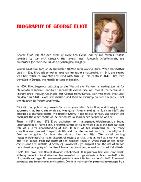 (PDF) George Eliot: A Brief Biography