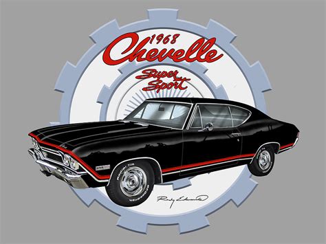 1968 Chevelle SS Black Muscle Car Art Drawing By Alison Edwards Fine