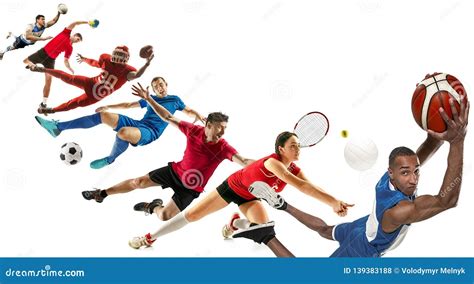 Sport Collage about Soccer, American Football, Basketball, Volleyball, Tennis, Rugby, Handball ...