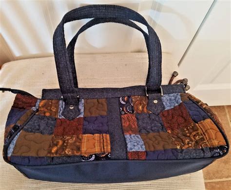 Donna Sharp Quilted Shoulder Handbag Purse Blue Brown Gem