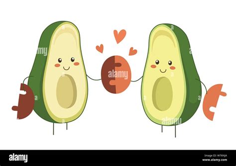 Isolated Vector Illustration Of Two Cartoon Avocado Heroes In Love