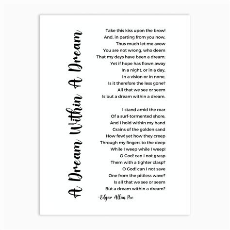 A Dream Within A Dream Poem By Edgar Allan Poe Art Print By Shark Printables Fy