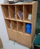 Wooden Round Side Table And Wooden Shelves With Under Cabinet Lot