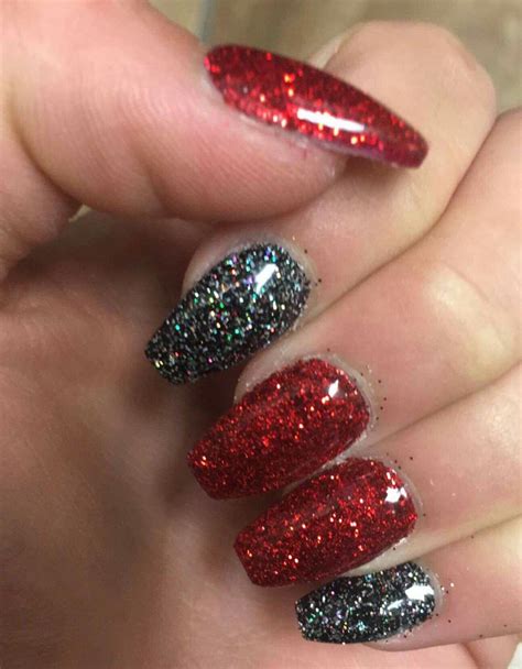 Black And Red Glitter Nails