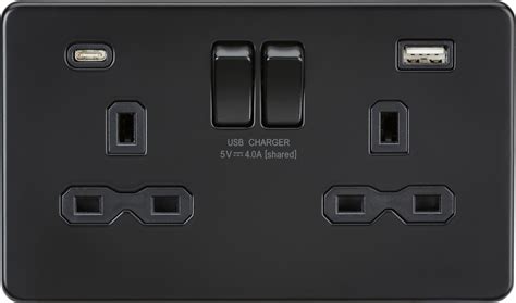 Knightsbridge 13A 2G Switched Socket With Dual USB Matt Black