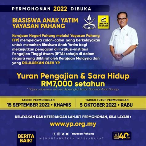 Tawaran Biasiswa IPT Biasiswa Anak Yatim Yayasan Pahang