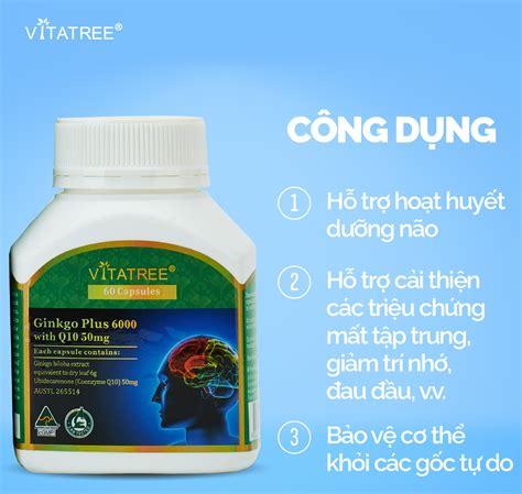 Thực phẩm bảo vệ sức khỏe Vitatree Ginkgo Plus 6000 with Q10 50mg