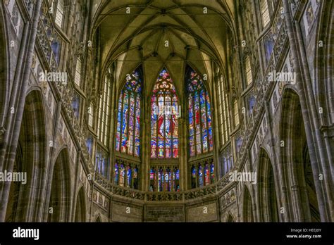 Stained Glass Window Apse Of The Gothic St Vitus Cathedral Prague