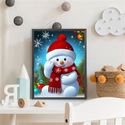 D Diy Full Round Drill Diamond Painting Christmas Snowman Kit Home