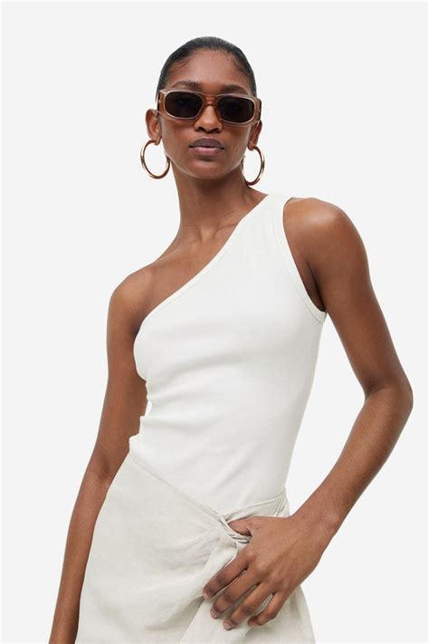 Ribbed One Shoulder Top White Ladies Handm Ca