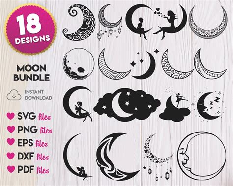 Moon SVG Bundle, Moon Silhouette Svg, Moon Vector, Moon Clip Art, Moon Eps, Moon Cricut, Moon ...