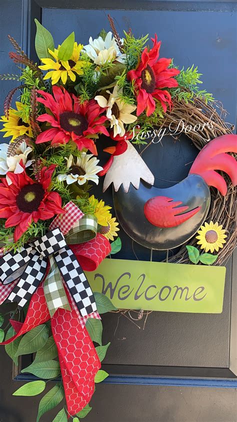 Rooster Wreath Farmhouse Wreath Rooster Front Door Wreath Farmhouse