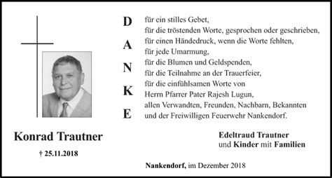 Traueranzeigen Von Konrad Traudner Nordbayerischer Kurier