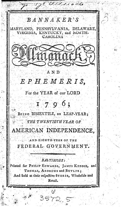 1796 Almanac | Benjamin Banneker Historical Park and Museum