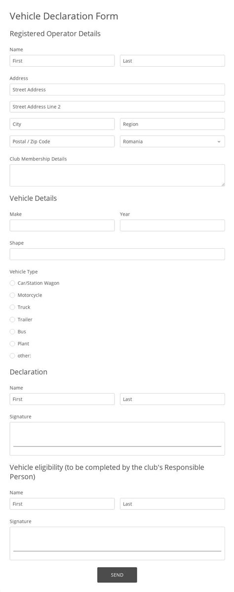 Vehicle Declaration Form Template 123formbuilder