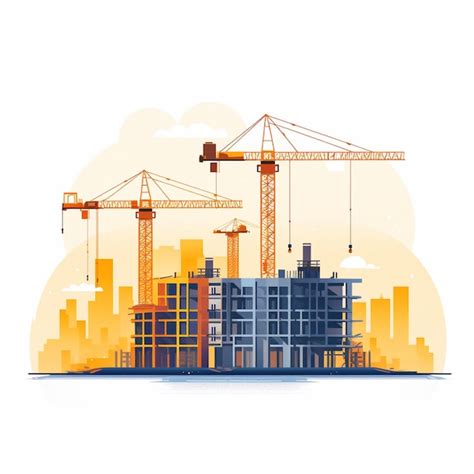 A drawing of a construction site with a crane and a building in the ...