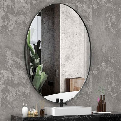 Paihome In W X In H Large Oval Mirror Stainless Steel Framed