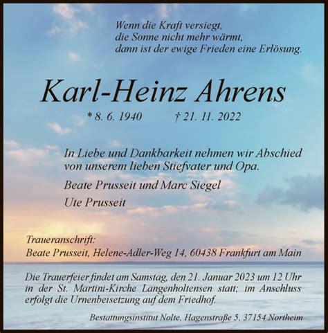 Traueranzeigen Von Karl Heinz Ahrens Trauer Hna De