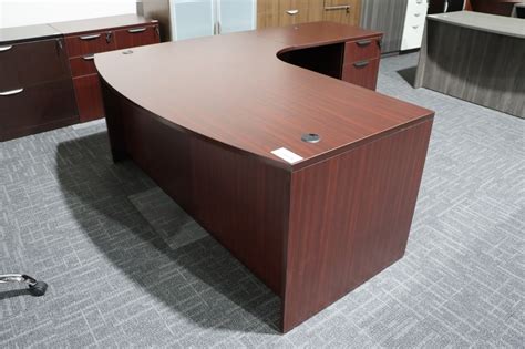 Mahogany Bow Front L Shaped Desk With Drawers Pl Laminate By Harmony