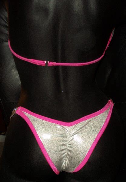 Style White With Hot Pink Trim Competition Bikini With Rhinestone