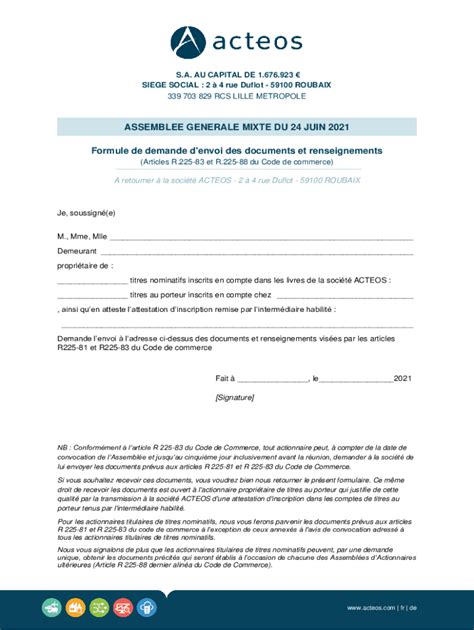 Remplissable En Ligne Formule De Demande D Envoi Des Documents Et