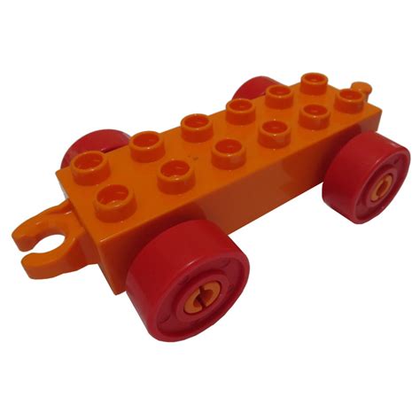 Lego Orange Duplo Car Chassis 2 X 6 With Red Wheels Modern Open Hitch